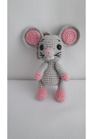 Amigurumi Gri Fare Anahtarlık