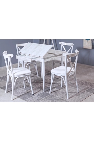 Kare Kartal Masa, Bahar Çapraz Sandalye, Beyaz, 80x70 Diğer