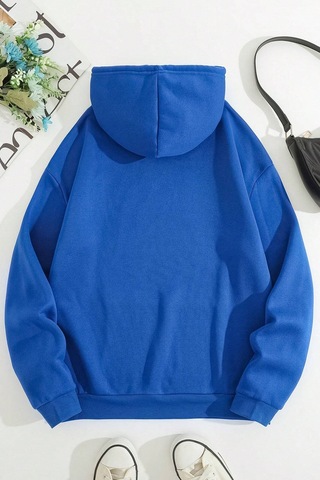 Unisex Panda Baskılı Oversize Sweatshirt Mavi