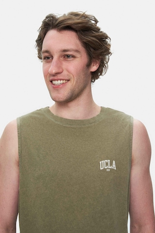 Elton Koyu Haki Bisiklet Yaka Sıfır Kol Yıkamalı Baskılı Oversize Erkek Tshirt Koyu Haki