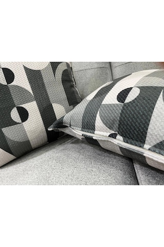Nıvemeshome Geometrik Gri-siyah Desenli 45x45 Dolgulu Kırlent Kılıfı Gri - Siyah