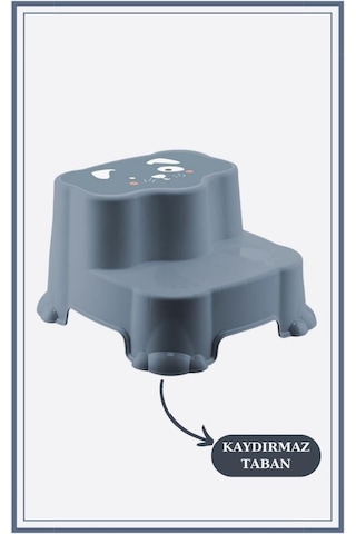 Flosoft Kaydırmaz Çocuk Taburesi Çift Basamaklı, Çocuk Banyo Lavabo Basamak Merdiven Yükseltici Mavi