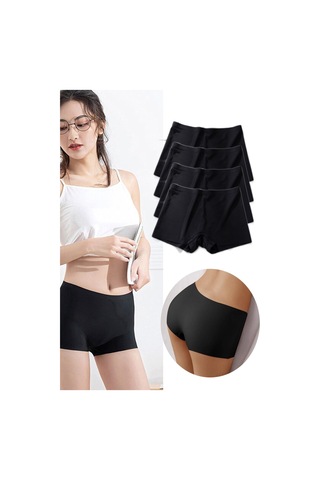 Royaleks Kadın Dikişsiz Görünmez Iz Yapmaz Mini Şort Boxer 4 Adet Siyah