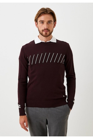 Erkek Triko Bordo Bisiklet Yaka Desenli Slim Fit Pamuklu Kazak Ncs Jeans 3725-bordo Bordo