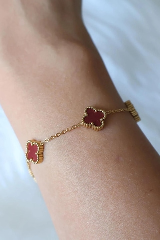 Gold Bordo Doğal Taşlı Premium Çelik Bileklik Gold