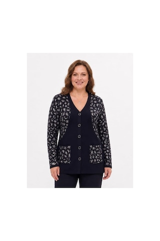Onno Style Women Simli Leopar Desen Klasik Düğmeli Ceket Lacivert