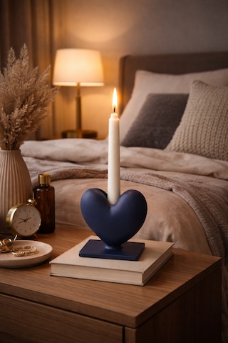 Dekoratif Kalpli Şamdan Romantik Mumluk Lacivert