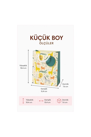 10 Adet 15.4 X 18.4 X 7.6 Cm - Safari Hayvan Desenli Küçük Boy Karton Hediye Çantası 3+