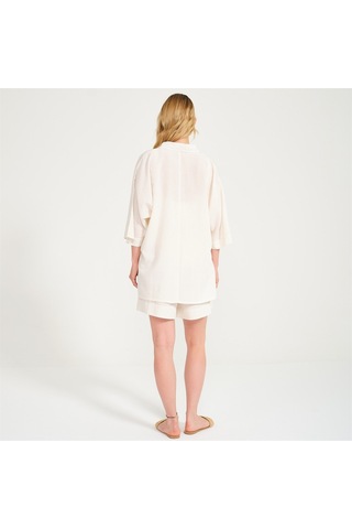 Kadın Keten Safari Şort-Krem