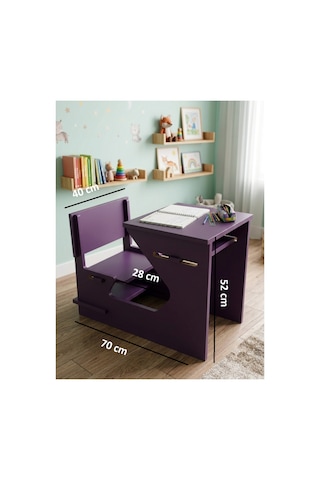 Ergonomik Ahşap Çocuk Çalışma Masası Ve Sandalyesi Seti, Aktivite, Oyun Ve Okuma Masası Seti, Montessori Ahşap Çocuk Aktivite Masası Ve Sandalyesi Mor
