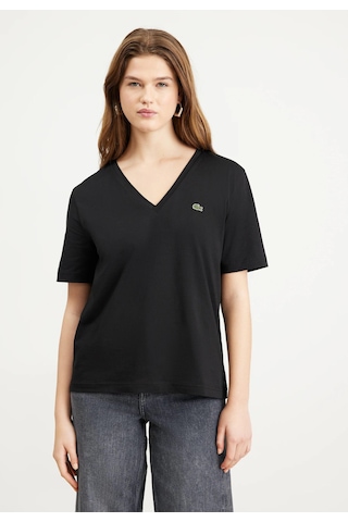 Lacoste V Yaka Organik Pamuk Bayan T-shirt Siyah