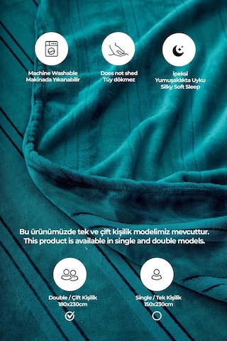 Evlen Home Mayer Supersoft Yumuşak Çift Kişilik Battaniye 180x230 Cm Mint Mint