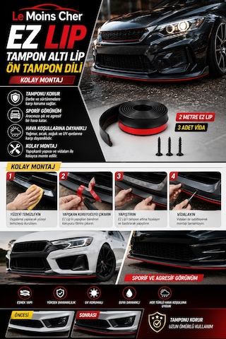 Toyota Auris Comfort Ez Lip Tampon Altı Lip Ön Tampon Dili 2 Metre Yapışkanlı Vidalı