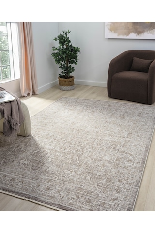 Mariesse Home Vintage Eskitme Desenli Makine Dokuma Salon Oturma Odası Halısı 10200 Bej