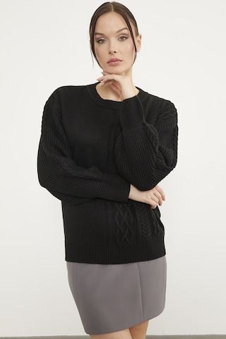 Prenses Kol Örgü Detaylı Triko Kazak - Siyah 001
