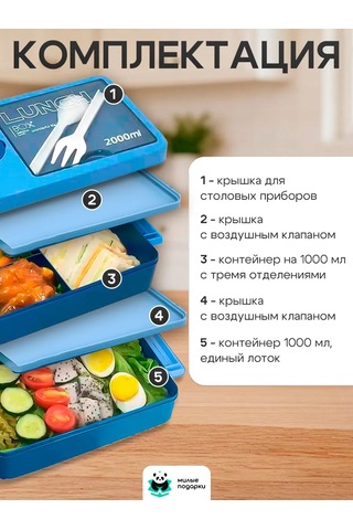 Milye Podarki Bölmeli Ve Çatal-bıçak Takımlı Öğle Yemeği Kutusu 143780934 MAvi