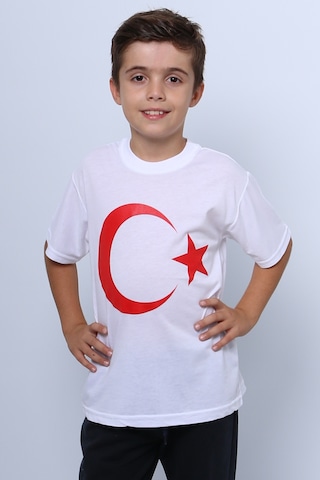 Çocuk Atatürk Ayyıldız Baskılı Tshirt Kısa Kollu A62 Beyaz - Kırmızı