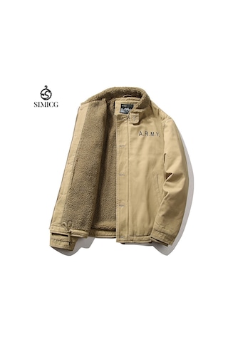 Kalın Kürk Yakalı Ve Polar Bomber Ceketli Erkek Kışlık Kısa Kaban Haki