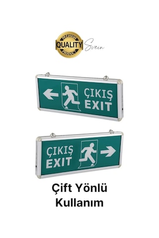 Işıklı Çift Yönlü Acil Çıkış Exit Tabelası Şarjlı Yönlendirme Güvenli Parlayan Uyarı Levhası