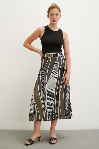 Never More Desenli Piliseli Etek Haki