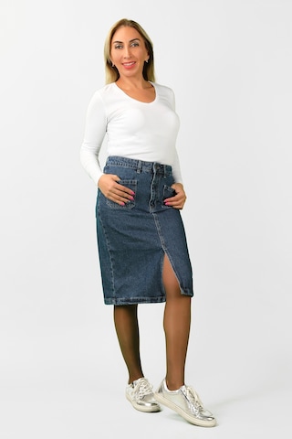 Kadın Önden Cepli Kot Etek Mavi