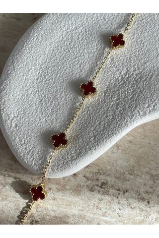 Çelik Mini Gold Bordo Cleef Bileklik Altın - Gümüş