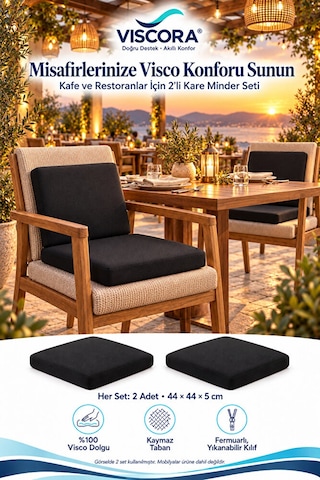 2 Li Kare Visco Sandalye Minderi Otel, Kafe, Restoran, Bahçe İçin Oturma Ve Sırt Desteği