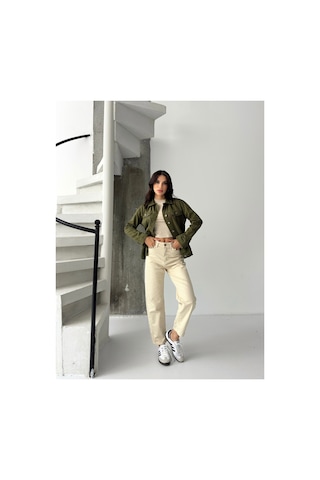 Kene Jeans Keten Boyfriend Haki Tam Kalıp Düğmeli Ceket Haki