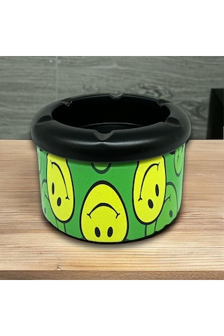 Smiley Desen Metal Mini Sigara Küllüğü Yeşil 8cm