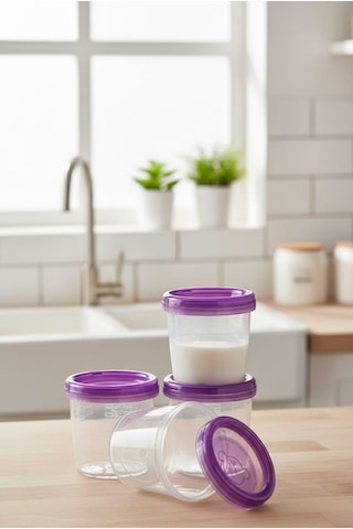 Vivart 4 Lü 180 Ml Anne Bebek Süt ve Mama Bebek Organik Besin Ölçekli Sızdırmaz Kapaklı Saklama Kabı Mor