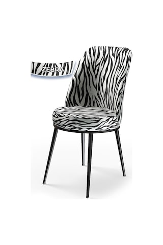 Canisa Concept Dexa Serisi, Üst Kalite Mutfak Sandalyesi, Metal Siyah Iskeletli, 1 Adet Zebra Desen Sandalye Zebra Desen Sandalye