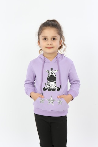 Toontoy Kız Çocuk Yıldızlı Zebra Baskılı Kapüşonlu Sweatshirt Lila