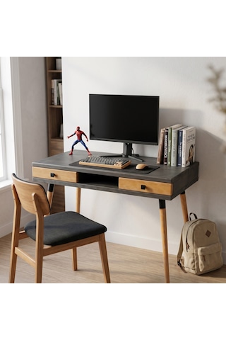 Mobenta Modest Desk: Masif Çalışma & Laptop Masası 2 Çekmece 1 Bölme - 120x60 An-tk Antrasit-ahşap