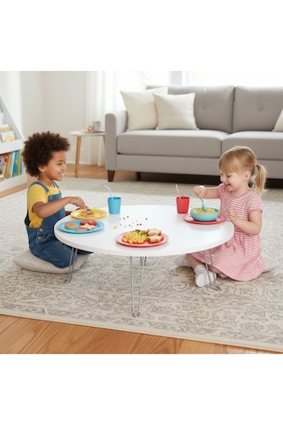 Ratemo 50 Cm Beyaz Katlanır Yer Sofrası 22 Cm Yükseklik Yemek Masası Beyaz