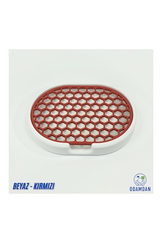 Odamdan Modern Çift Renkli Beyaz-gri Katı Sabunluk - Su Tahliyeli Ve Izgaralı Tasarım 9x12 Cm Beyaz - Kırmızı