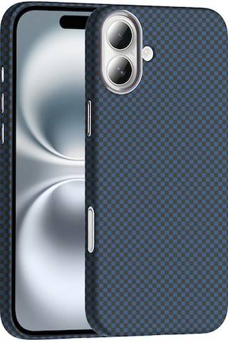 Apple Uyumlu iPhone 16 Kılıf M-safe Şarj Özellikli Karbon Fiber Görünümlü Gros Kapak Lacivert