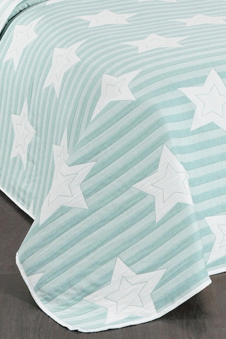 Evlen Home Pedri Yıldız Desenli Pamuklu Tek Kişilik Yatak Örtüsü Pike Takımı 2 Parça Çocuk Yatak Örtüsü Mint
