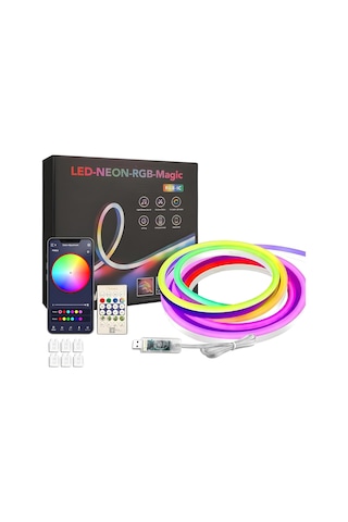 Televizyon Ve Bilgisayar Arkası Sese Duyarlı Animasyonlu Rgb Kumandalı 5 Metre Neon Şerit Hortum Led Usb Ve App Uyumlu