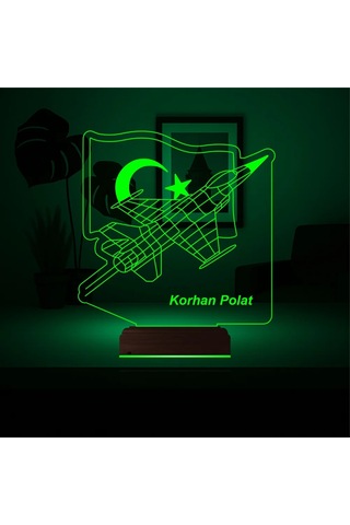 Luvivia Savaş Uçağı Uçak Pilot Türk Bayrağı Kişiye Özel 3d Lamba - Masa Gece Lambası Şeffaf