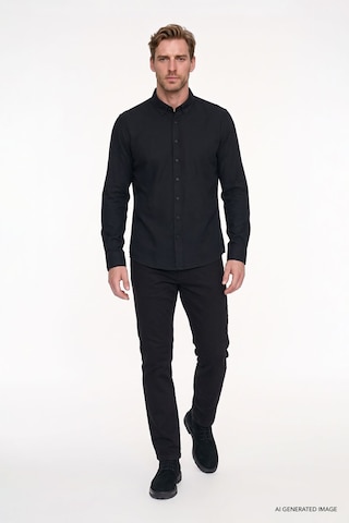 AC&Co / Altınyıldız Classics 360 Derece Her Yöne Esneyen Slim Fit Dar Kesim Diyagonal Desenli Erkek Pantolon Siyah