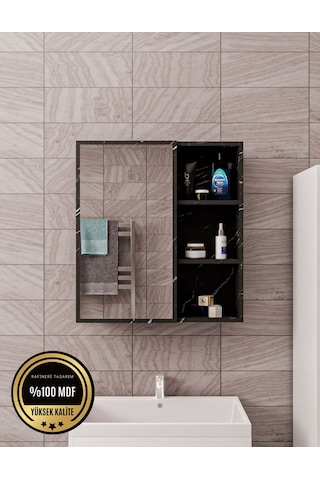Tek Kapaklı Aynalı Banyo Dolabı Çok Amaçlı Banyo Dolabı Siyah