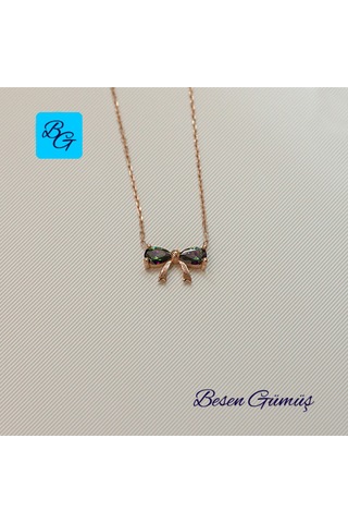 Mistik Topaz Taşlı Fiyonk Kolye Rose - Gold - Gümüş