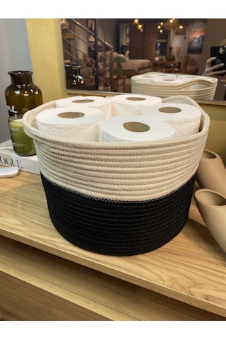 Jüt Tuvalet Kağıdı Düzenleyici, 30 X 20 Jüt Sepet, Çok Amaçlı Organizer Siyahkrem