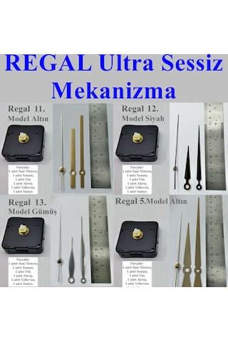 Regal Duvar Saati Motoru Metal Akrep Yelkovan Sessiz Mekanizma Siyah
