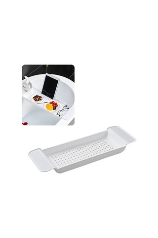Hfambition Plastik Daraltılabilir Banyo Tepsisi - Su Akışlı Tasarım, Sağlam Konumlandırma, Çeşitli Ürünleri Tutabilir Beyaz