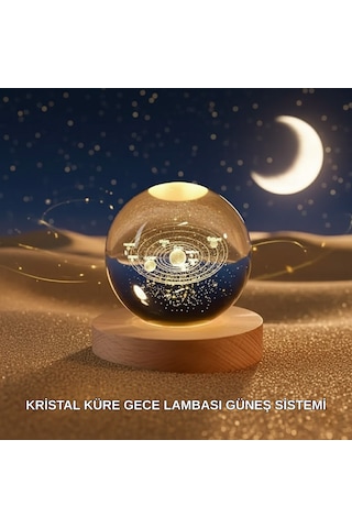 Dekoratif Led Kristal Küre Ahşap Altlıklı Şık Gece Lambası Diğer