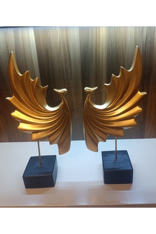 18cm -35cm Ebatlarında Kırılmaz Sarı Renk 2li Tavus Kuşu Biblosu