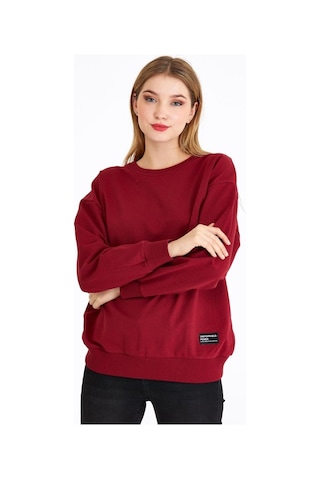 MMetalic Kadın Bordo Renk Basic Bisiklet Yaka Sweatshirt