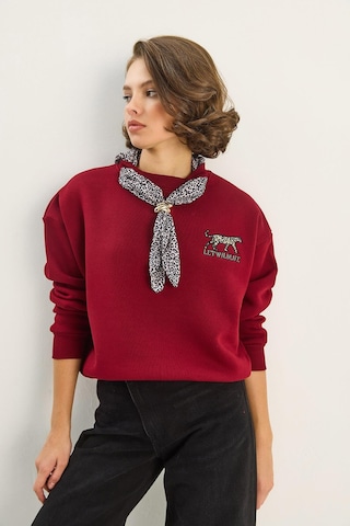 Shade Kadın Fular Detaylı Leopar Nakışlı Üç İplik Şardonlu Oversize Sweatshirt 6917 60283616 - Bordo