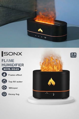 Alev Efektli Ultrasonik Hava Nemlendirici - Sessiz, Otomatik Kapanma, Led Işıklı Aroma Difüzör